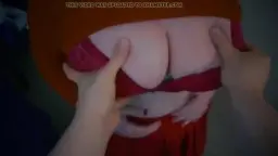 Velma mit Brille und roten Socken steht nackt im Schlafzimmer